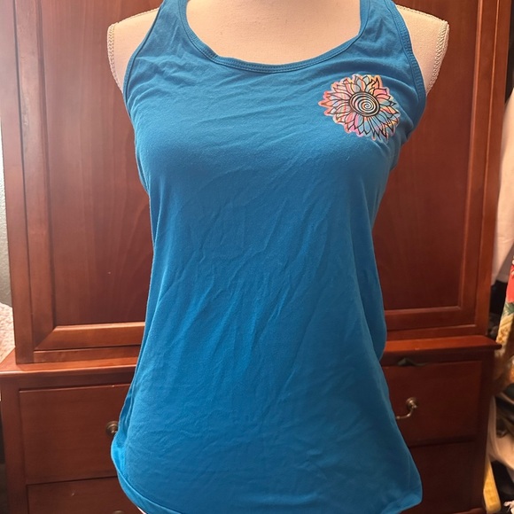 Custom Blue Sleeveless tank Top with Floral Design-my art! - Picture 1 of 4